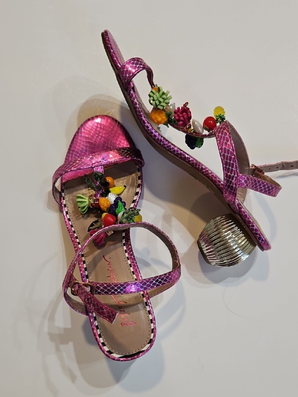 Betsey Johnson Pink Metallic Beaded Sandals